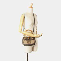 Gucci Bamboo Beige Brown Jumbo Canvas Leather Shoulder Bag