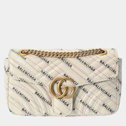 Gucci Gg Marmont Balenciaga Collaboration Small Shoulder Bag Ivory Leather Bag