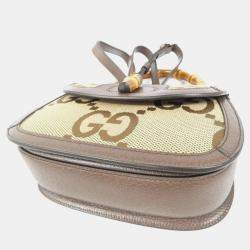 Gucci Bamboo 1947 Beige Canvas and Leather Handbag