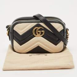 Gucci Black/White Matelassé Leather Mini GG Marmont Camera Crossbody Bag