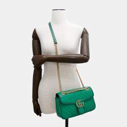 Gucci Gg Marmont Chain shoulder Bag Green Leather