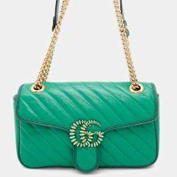 Gucci Gg Marmont Chain shoulder Bag Green Leather