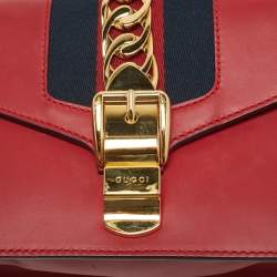 Gucci Red Leather Mini Web Chain Sylvie Shoulder Bag