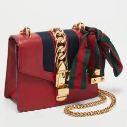 Gucci Red Leather Mini Web Chain Sylvie Shoulder Bag