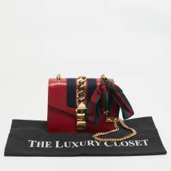 Gucci Red Leather Mini Web Chain Sylvie Shoulder Bag