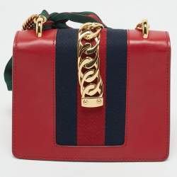 Gucci Red Leather Mini Web Chain Sylvie Shoulder Bag