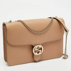 Gucci Beige Leather Dollar Interlocking G Shoulder Bag