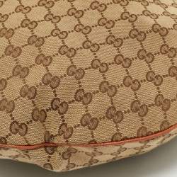 Gucci Brown/Beige Canvas and Leather Buckle Hobo