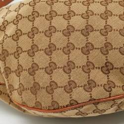 Gucci Brown/Beige Canvas and Leather Buckle Hobo