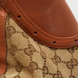 Gucci Brown/Beige Canvas and Leather Buckle Hobo
