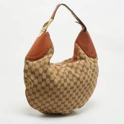 Gucci Brown/Beige Canvas and Leather Buckle Hobo