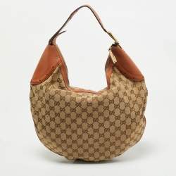 Gucci Brown/Beige Canvas and Leather Buckle Hobo