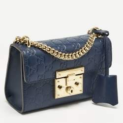 Gucci Navy Blue Guccissima Leather Small Padlock Shoulder Bag
