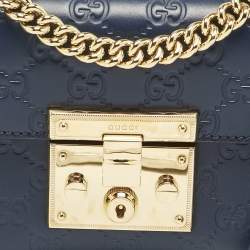 Gucci Navy Blue Guccissima Leather Small Padlock Shoulder Bag