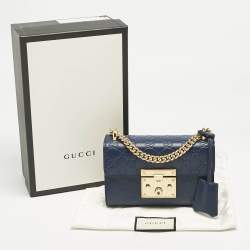 Gucci Navy Blue Guccissima Leather Small Padlock Shoulder Bag