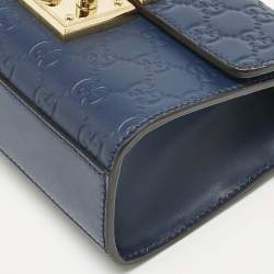 Gucci Navy Blue Guccissima Leather Small Padlock Shoulder Bag