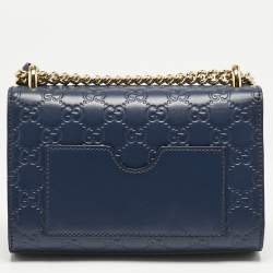 Gucci Navy Blue Guccissima Leather Small Padlock Shoulder Bag