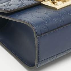 Gucci Navy Blue Guccissima Leather Small Padlock Shoulder Bag
