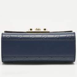 Gucci Navy Blue Guccissima Leather Small Padlock Shoulder Bag