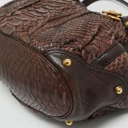 Gucci Brown Python Horsebit Jockey Tote