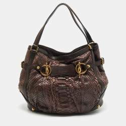 Gucci Brown Python Horsebit Jockey Tote