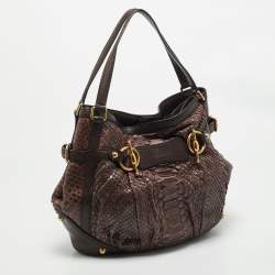 Gucci Brown Python Horsebit Jockey Tote