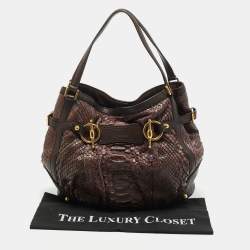 Gucci Brown Python Horsebit Jockey Tote