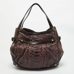 Gucci Brown Python Horsebit Jockey Tote