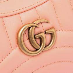 Gucci Pink Mini Matelasse Leather GG Marmont Half Moon Hobo