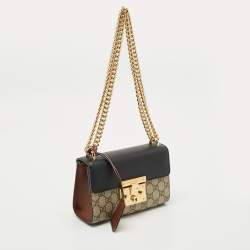 Gucci Beige/Black GG Supreme Canvas and Leather Small Padlock Shoulder Bag