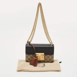 Gucci Beige/Black GG Supreme Canvas and Leather Small Padlock Shoulder Bag