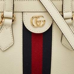 Gucci White Leather Vintage Web Ophidia Small Tote