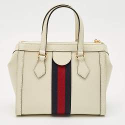 Gucci White Leather Vintage Web Ophidia Small Tote