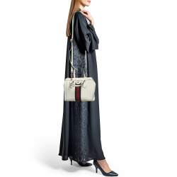 Gucci White Leather Vintage Web Ophidia Small Tote