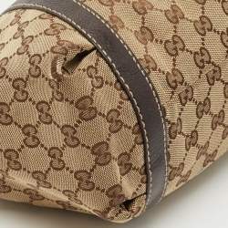 Gucci Beige/Dark Brown GG Canvas and Leather New Ladies Web Tote