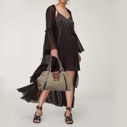 Gucci Beige/Dark Brown GG Canvas and Leather New Ladies Web Tote