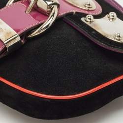 Gucci Black Patent Leather and Suede Romy Clutch Bag