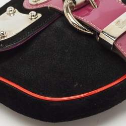 Gucci Black Patent Leather and Suede Romy Clutch Bag