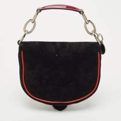 Gucci Black Patent Leather and Suede Romy Clutch Bag