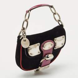 Gucci Black Patent Leather and Suede Romy Clutch Bag
