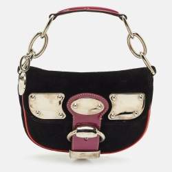 Gucci Black Patent Leather and Suede Romy Clutch Bag