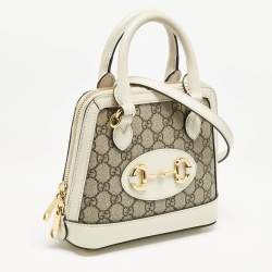 Gucci Beige/Off White GG Supreme Canvas and Leather Mini Horsebit 1955 Bag
