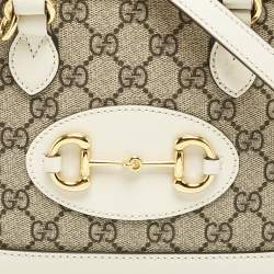 Gucci Beige/Off White GG Supreme Canvas and Leather Mini Horsebit 1955 Bag