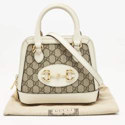 Gucci Beige/Off White GG Supreme Canvas and Leather Mini Horsebit 1955 Bag