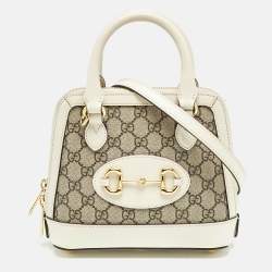 Gucci Beige/Off White GG Supreme Canvas and Leather Mini Horsebit 1955 Bag