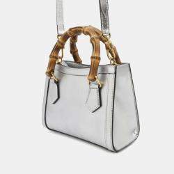 Gucci Silver Mini Calfskin Bamboo Diana Satchel