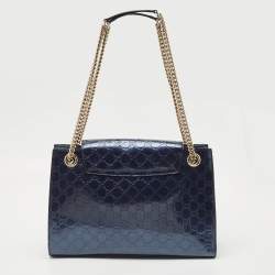Gucci Blue Guccissima Patent Leather Large Emily Chain Shoulder Bag