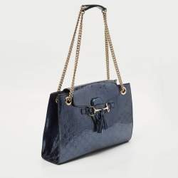 Gucci Blue Guccissima Patent Leather Large Emily Chain Shoulder Bag
