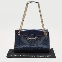 Gucci Blue Guccissima Patent Leather Large Emily Chain Shoulder Bag