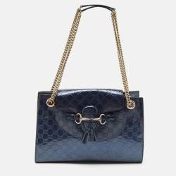 Gucci Blue Guccissima Patent Leather Large Emily Chain Shoulder Bag